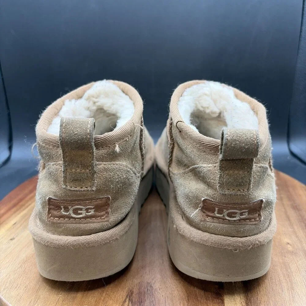 UGG Classic Mini Platform Chestnut Youth Size 2 Boots Girls Faux Fur Shoes